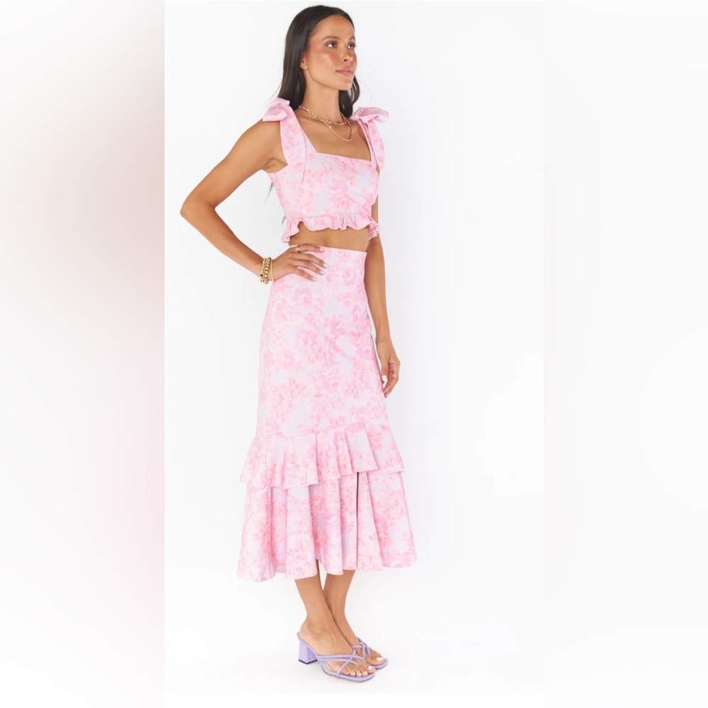 SET - Show Me Your MuMu Pink and White Ruffled Maxi Skirt and top set! - Picture 4 of 5